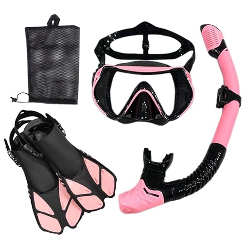 Schnorchel-Tauchmaske und Schutzbrille, Tauch-Schwimmschlauch-Set, Erwachsene, Unisex(Pink Black,L/XL) von HUAKLTR