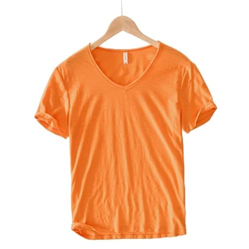 Frank-Hardy-Ciel Premium-Baumwollhemd, Herren-Baumwollhemden mit V-Ausschnitt in klassischer Passform, Basic-Kurzarmoberteile für Herren (Orange,3XL) von HUANZHI