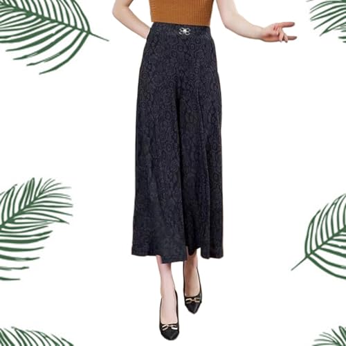 HUANZHI Damen Casual Breathable High Waist Wide Leg Pants, Vintage Elastic Waist Floral Cropped Skirt Pants (Schwarz,4XL (65-70)) von HUANZHI