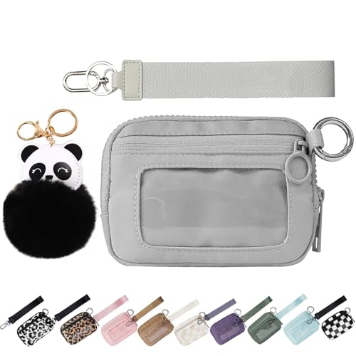 HUANZHI The Iris' Wallet 2. Generation, 5,5×3,5" Kartenetui mit Reißverschluss und Ausweisfenster, The Iris' Pouch Wristlet, wasserdichte Nylon-Schlüsselanhänger-Geldbörse (Light Gray,1pcs) von HUANZHI