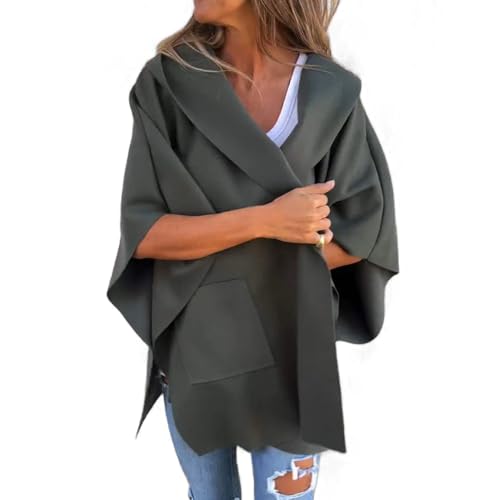 Women 's Open Front Mantel Cape Mantel, Lange Ärmel lässig Quaste Schal Mantel, solide Farbe kurzen Mantel Capes (Grün,5XL) von HUANZHI