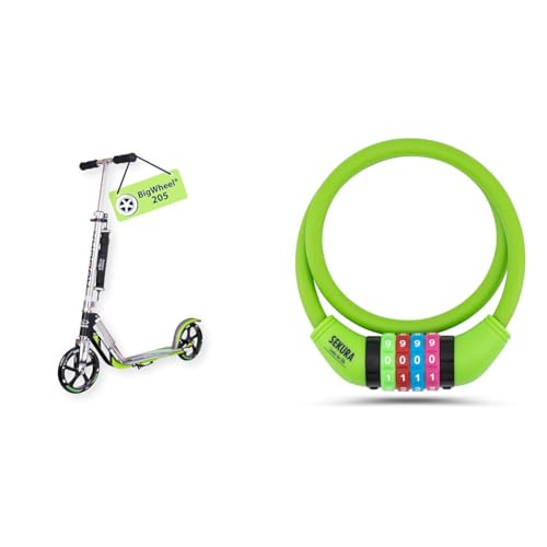 HUDORA 14695 BigWheel 205-Das Original mit RX Pro Technologie-Tret-Roller klappbar-City-Scooter, Grau/Grün & Büchel Fahrradschloss Kinder I Farbenfroh und ohne Schlüssel HUDORA 14695 BigWheel 205-Das Original mit RX Pro Technologie-Tret-Roller klappbar-City-Scooter, Grau/Grün & Büchel Fahrradschloss Kinder I Farbenfroh und ohne Schlüssel von HUDORA