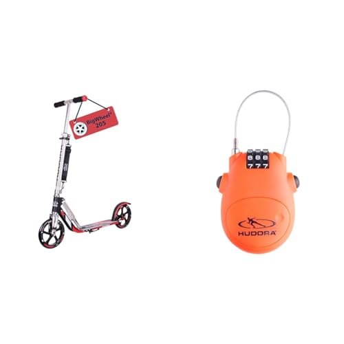 HUDORA 14724 BigWheel 205-Das Original mit RX Pro Technologie-Tret-Roller klappbar-City-Scooter, schwarz/rot & Kabel-Schloss Fahrrad Scooter, Zahlenschloss, 14492 von HUDORA