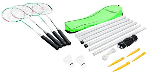 HUDORA Badminton-Set mit Netz - 4 Badminton-Schäger + 2 Kork Badminton-Bälle - 76413, Bunt von HUDORA