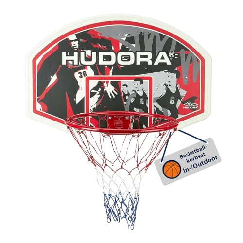 HUDORA Basketballkorb Set - Indoor & Outdoor Basketballkorb mit Brett - Basketball Korb inkl. Befestigungsmaterial zur Wandmontage - Basketballbrett & Korb für Erwachsene/Jugendliche & Kinder von HUDORA