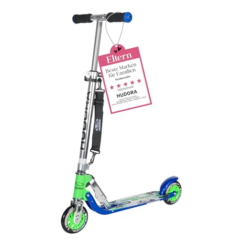 HUDORA BigWheel 125 Scooter - Sicherer & hochwertiger Aluminium-Roller für Kinder - Höhenverstellbarer & zusammenklappbarer Cityroller für bis zu 100kg - Stabiler Tretroller mit Tragegurt von HUDORA