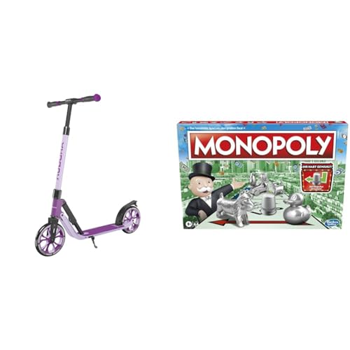 HUDORA BigWheel® 205 Advanced Scooter - Komfortabler Aluminium-Roller für bis zu 100kg & zusammenklappbarer Tretroller - Kick-Scooter für Kinder/Jugendliche & Erwachsene & Monopoly Spiel von HUDORA