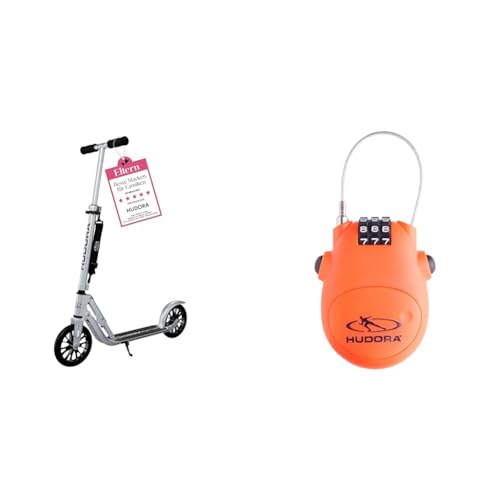 HUDORA BigWheel 205 Scooter - Stabiler Aluminium-Roller & Kabel-Schloss Fahrrad Scooter, Zahlenschloss, 14492 von HUDORA