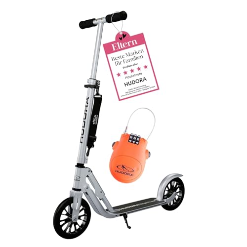 HUDORA BigWheel 205 Scooter mit/ohne Kabelschloss - Stabiler Aluminium-Roller - Höhenjustierbarer & zusammenklappbarer Cityroller mit Ständer - Kinder- & Erwachsenenroller für bis zu 100kg von HUDORA