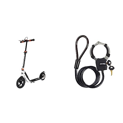 HUDORA BigWheel Air Dual Brake 230 - Scooter mit Handbremse und Luftreifen - Tretroller luftbereift - City Scooter & Master Lock Kabelschloss mit Schlüssel [Kabel 1m] 8275EURDPROBLK von HUDORA