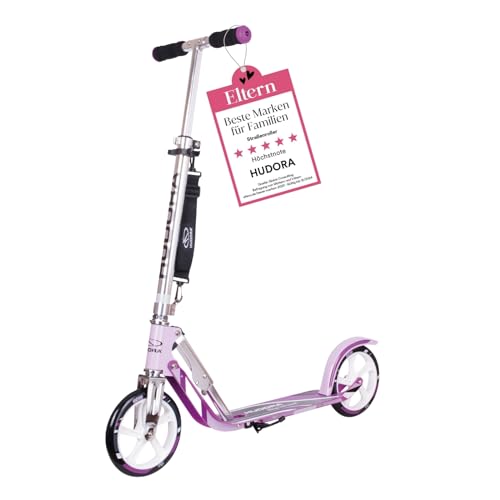 HUDORA BigWheel Scooter 205 - Stabiler Aluminium-Roller - Höhenverstellbarer & zusammenklappbarer Cityroller - Kinder- & Erwachsenenroller für bis zu 100kg - Tretroller mit Ständer von HUDORA