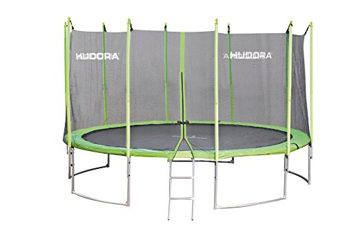 HUDORA Family Trampolin 400 cm, grün/schwarz - Garten-Trampolin mit Sicherheitsnetz, Leiter und Randabdeckung - Einkarton-Variante von HUDORA