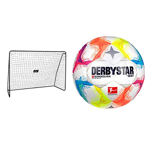 HUDORA Fussballtor XXL - Torwand für Kinder und Erwachsene - Fussball Tor 300 x 205 x 120 cm für Garten Outdoor - 76128 - Schwarz & Derbystar Brillant Ball Multicolor 5 von HUDORA