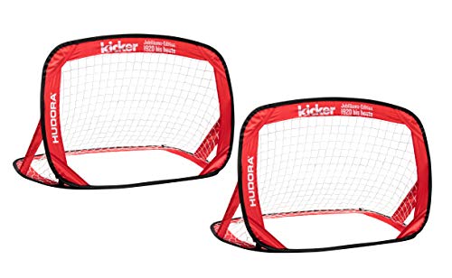 HUDORA Kinder & Erwachsene Pop Up Fußballtor Edition, 2er Set | Faltbares Fußball-Tor im exklusiven Kicker Design für den Garten und unterwegs, rot, 120 x 80 x 80 cm von HUDORA