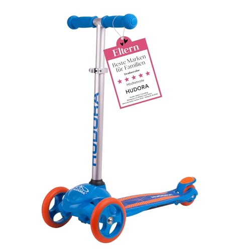 HUDORA Scooter Flitzkids 2.0 I Stabiler Kinderscooter mit großer Trittfläche I Höhenverstellbarer & transportierbarer Mini-Dreirad-Roller für bis zu 50kg I Dreiradscooter aus Aluminium für Kinder von HUDORA