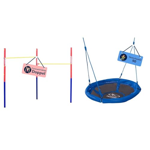 HUDORA Turnreck Fabian Standard/Pro - einfache/doppelte Turnstange für Kinder & Erwachsene & Nestschaukel 90 - Blaue Kunststoff-Nestschaukel für bis zu 100kg von HUDORA