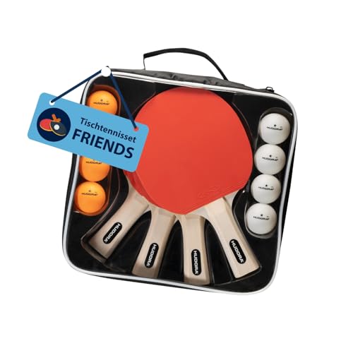 HUDORA Tischtennis Set Friends - hochwertiges Tischtennisschläger Set mit 4 Schlägern & 8 Bällen - Ping Pong Schläger Set inkl. Aufbewahrungstasche - Tischtennis Schläger für 4 Spieler von HUDORA