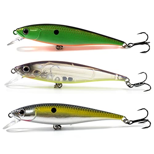 Angelköder, Minnow Köder, Besitzer, Haken, Jerkbaits, 9,5 cm, 10,7 g, schwimmender Angelköder, Elritze, Jerkbaits, 3 Stück von HUFFA