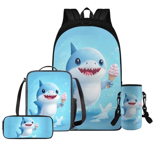 HUGS IDEA 4-teiliges Kinderrucksack-Set für Mädchen, 4–6, 6–8, Schul-Büchertasche und Lunchbox-Set, niedliche Büchertasche, Baby Shark, Einheitsgröße, Rucksack Rucksäcke von HUGS IDEA