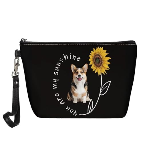 HUGS IDEA Kosmetiktasche mit Blumenmuster Boston Terrier für Damen, Sunflower Corgi You Are My Sunshine von HUGS IDEA