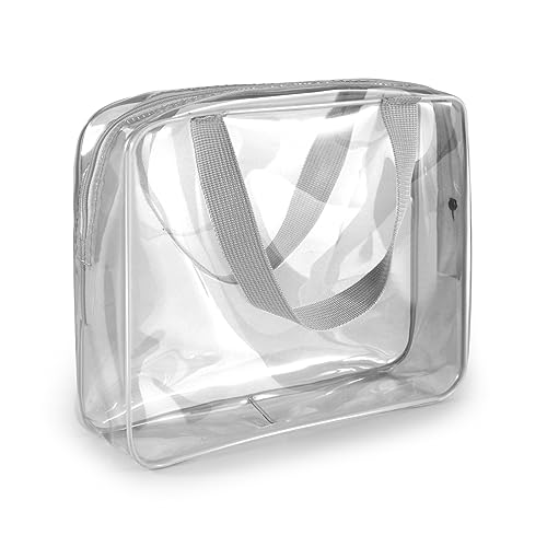 HUIFACAI Transparente PVC-Tasche für Arbeit, Strand, Stadion, Sicherheitsgeprüft, Kulturbeutel, Grau, single layer von HUIFACAI