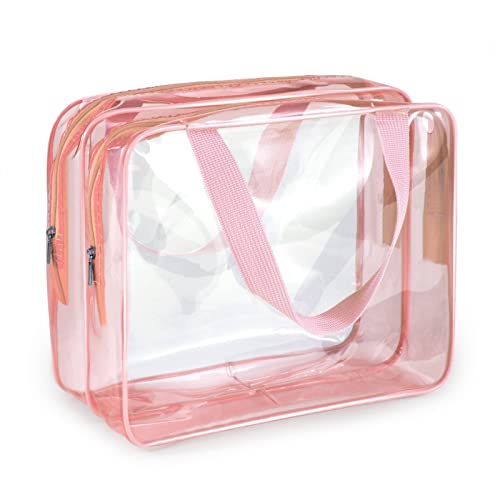 HUIFACAI Transparente PVC-Tasche für Arbeit, Strand, Stadion, Sicherheitsgeprüft, Kulturbeutel, Pink, double layer von HUIFACAI