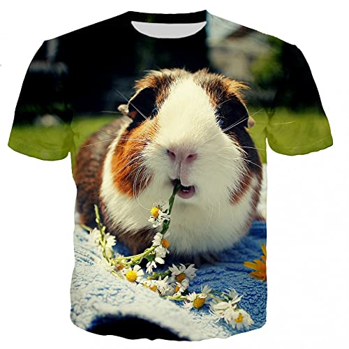 HUIGUANG Herren 3D Druck T-Shirt Domestizierter Hamster Meerschweinchen Männlich 3D Gedruckt Männlich Weiblich Coole Mode T-Shirts Lässiges Harajuku T-Shirt Streetwear von HUIGUANG