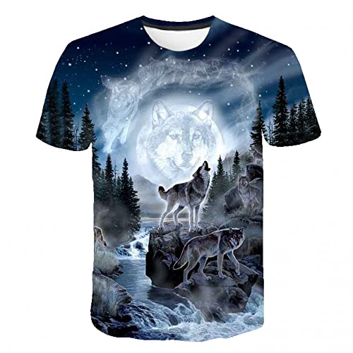 HUIGUANG Herren 3D Druck T-Shirt Wolf T-Shirt 3D T-Shirt Tier Männer T-Shirt Blaue Flamme T-Shirts Herrenbekleidung Galaxy Street Vintage Kleidung Lässige Oberteile von HUIGUANG