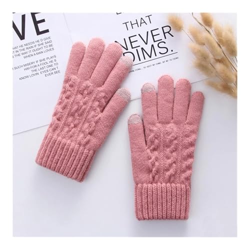 HUIJIQX Bunte gestrickte Vollfinger-Handschuhe für Damen, Winter, warm, solide Wolle, Samt, dick, Radfahren, Fahren, Touchscreen-Handschuh (Rosa) von HUIJIQX