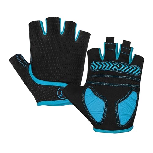 HUIJIQX Halbfinger-Fahrradhandschuhe, 5 mm, Silikonpolster, stoßdämpfend, rutschfest, Mountainbike-Handschuhe (Blau, S) von HUIJIQX