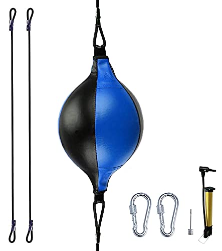 HUINING Universeller Speedball aus Leder mit doppeltem Ende, für Boxen, MMA, Muay Thai – Sandsack für Training an der Decke (Schwarz und Blau) HUINING Universeller Speedball aus Leder mit doppeltem Ende, für Boxen, MMA, Muay Thai – Sandsack für Training an der Decke (Schwarz und Blau) von HUINING