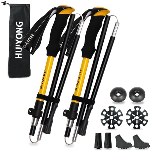 HUINING Wanderstöcke | Faltbar wanderstöcke Teleskop | Nordic Walking stöcke Damen und Herren | Trekkingstöcke | Ultraleichte Trekkingstöcke aus Aluminium mit viel Zubehör | 115-135cm | Yellow von HUINING