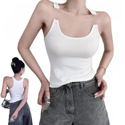 HUIQINGLI Luvette Tank, Unsichtbarer Riemen Tank Top für Frauen, Geripptes Unsichtbares Tank Top, Sexy Clear Strap Tank (Weiß,XXL) von HUIQINGLI