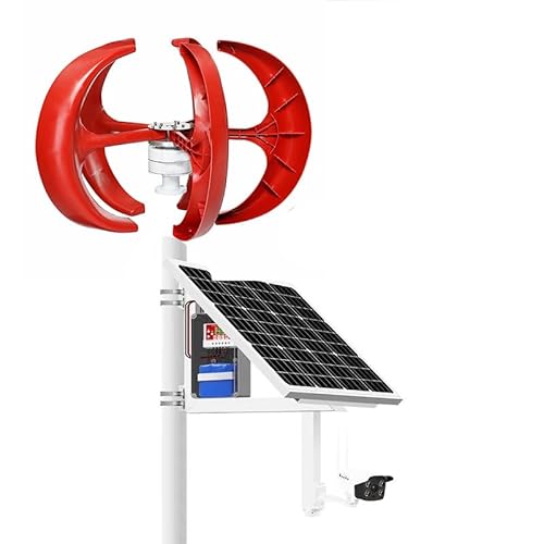 HUIZHITENGDA 24v,100W-1200W Low Noise Laterne Wind Turbie Generator, Mit Controller 12 V 24 V 48 V 5 Blätter Vertikale Windkraftanlage Kit Geeignet Für Außenbeleuchtung (Rot) von HUIZHITENGDA