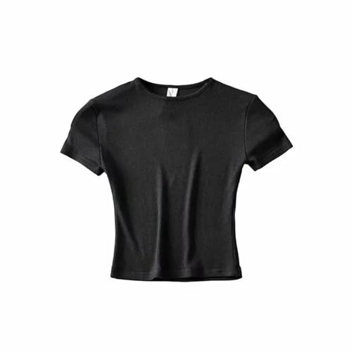 HUKYKZZS Mode Lässig Sommer Frau Slim Fit T-Shirt Engen Baumwolle Kurzhülse Oansatz T Crop Tops,Schwarz,S von HUKYKZZS