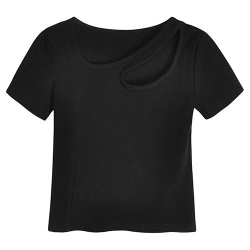 HUKYKZZS Sommer Mode Y2K T-Shirt Frau Sexy Aushöhlen Crop Top Frauen Loch Dünne Dünne Kurzarm T Shirt Femme T-Shirts,Schwarz,S von HUKYKZZS