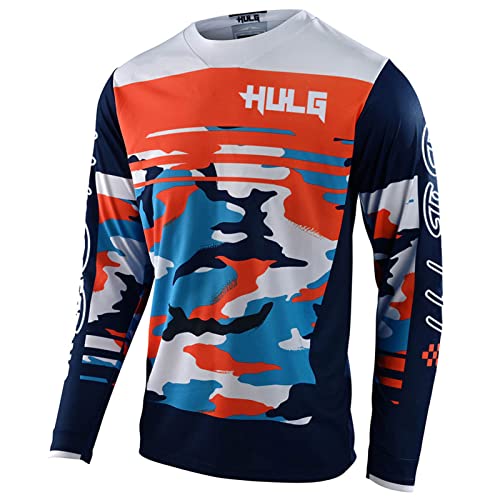 MTB Trikot,Herren Langarm MountainbikeShirt,Motocross-Shirt Langarm | MX MTB Mountainbike (Orange,L) von HULG