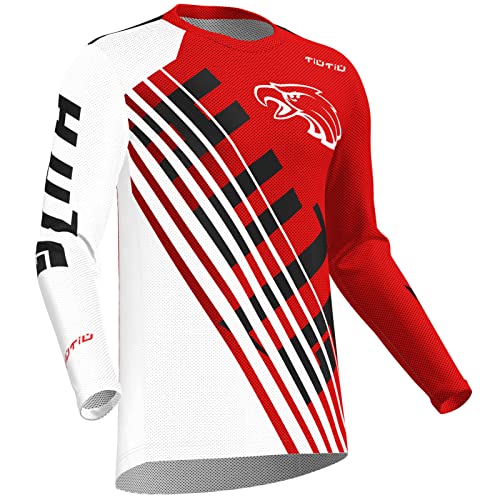 Herren Motocross-Jersey Langarm | MX Enduro | Mountainbike MTB Top Langarm Atmungsaktiv Bequem Weich Feuchtigkeitstransport Radtrikot (red,3XL) von HULG