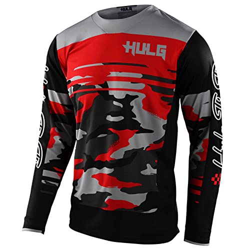 MTB Trikot,Herren Langarm MountainbikeShirt,Motocross-Shirt Langarm | MX MTB Mountainbike (Red,5XL) von HULG