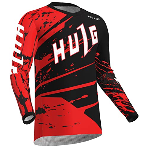 Motocross-Trikot Für Herren | MTB Mountainbike 100% Hochwertiges Polyestergewebe | Atmungsaktives Material, Schnell Trocknend, Antibakteriell |Lange ÄrmelJersey (Red,XXL) von HULG