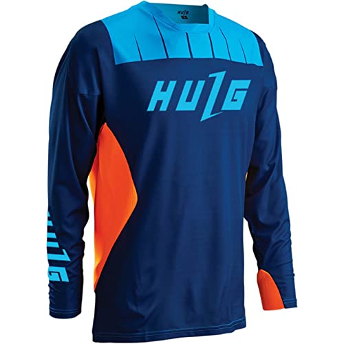 Mountainbike-Trikot,MTB Mountainbike Jersey,Atmungsaktives Material, Langarm/Kurzarm Mountainbike Shirt,maximale Bewegungsfreiheit (Blue,XXL) von HULG