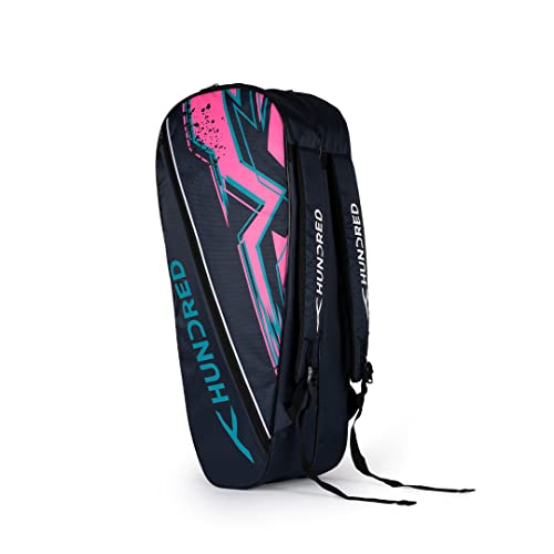 HUNDRED Bolt Badminton and Tennis Racquet Kit Bag | Material: Polyester | Multiple Compartment with Side Pouch | Easy-Carry Handle | Padded Back Straps | Front Zipper Pocket (Black, 6 in 1) von HUNDRED