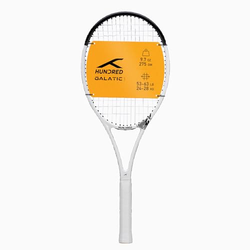 HUNDRED Galactic Strung Tennis Racket with Full Cover | 4 Points Head Light | Color: White/Black, Grip Size 2 (4 1/4 inches) | Unisex | Material: Graphite | 275 Grams von HUNDRED