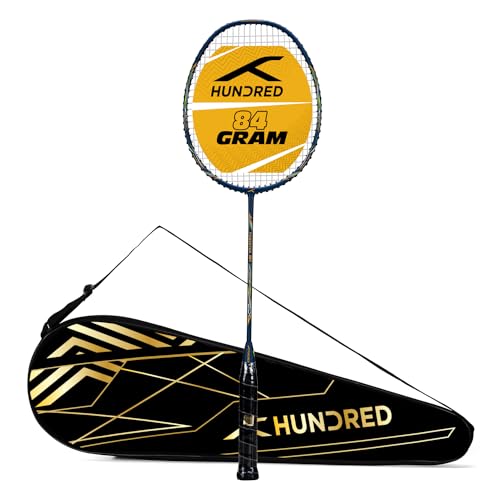 HUNDRED POWERTEK 901 Full Graphite Badminton Racket with Cover (Navy/Gold) | for Intermediate Player | Weight: 84 Gram | Maximum String Tension - 26lbs von HUNDRED