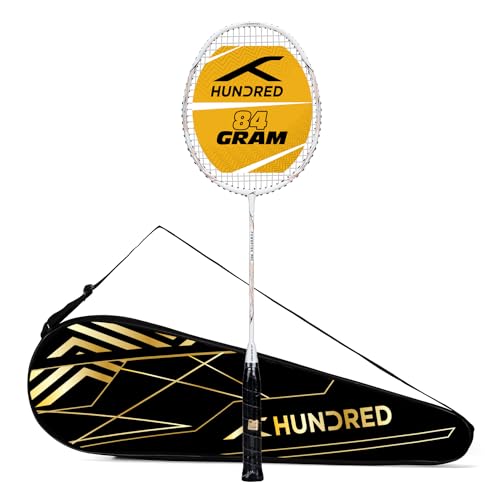 HUNDRED POWERTEK 903 Full Graphite Badminton Racket with Cover (Pearl White) | for Intermediate Player | Weight: 84 Gram | Maximum String Tension - 26lbs von HUNDRED