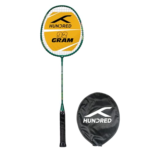 HUNDRED Powertek 200 PRO Graphite Strung Badminton Racket with Full Racket Cover (Green) | for Intermediate Players | Weight: 95 Grams | Maximum String Tension - 18-20lbs von HUNDRED