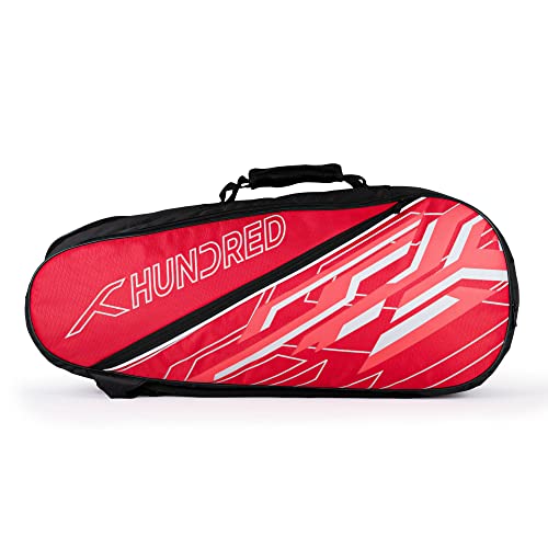 HUNDRED Two Step Badminton and Tennis Racquet Kit Bag | Material: Polyester | Multiple Compartment with Side Pouch | Easy-Carry Handle | Padded Back Straps | Front Zipper Pocket (Red, 6 in 1) von HUNDRED