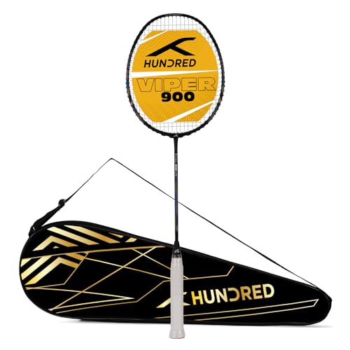 HUNDRED Viper 900 Carbon Fibre Strung Badminton Racket with Full Racket Cover (Black/Blue) | for Intermediate Players | 79 Grams | Maximum String Tension - 32lbs von Hundred
