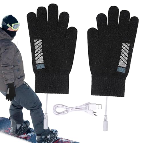 HUNJHYC Beheizte Handschuhe, Winterhandschuhe – elektrische beheizte Handschuhe | Strickhandwärmer für kaltes Wetter, Laptop-Handschuhe mit Touchscreen für Damen und Herren von HUNJHYC