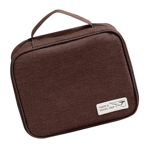 Tragbare Reise-Make-up-Tasche, Organizer für Reise-Kosmetiktasche – tragbare Kosmetiktasche mit Griff, Organizer für Kosmetiktasche mit großer Kapazität, braun, Se référer au descriptif, Siehe von HUNJHYC